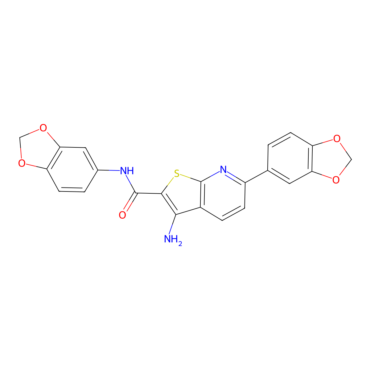 3-amino-N,6-bis(1,3-benzodioxol-5-yl)thieno[2,3-b]pyridine-2-carboxamide molecular structure, CAS 500144-27-4