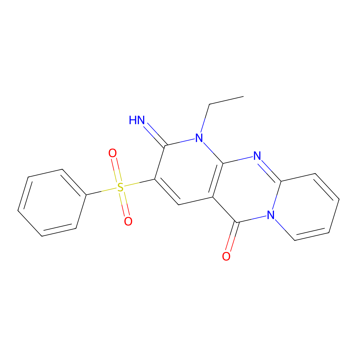 1-Ethyl-2-imino-3-(phenylsulfonyl)-1,2-dihydro-5H-dipyrido(1,2-A:2,3-D)pyrimidin-5-one molecular structure, CAS 500144-41-2