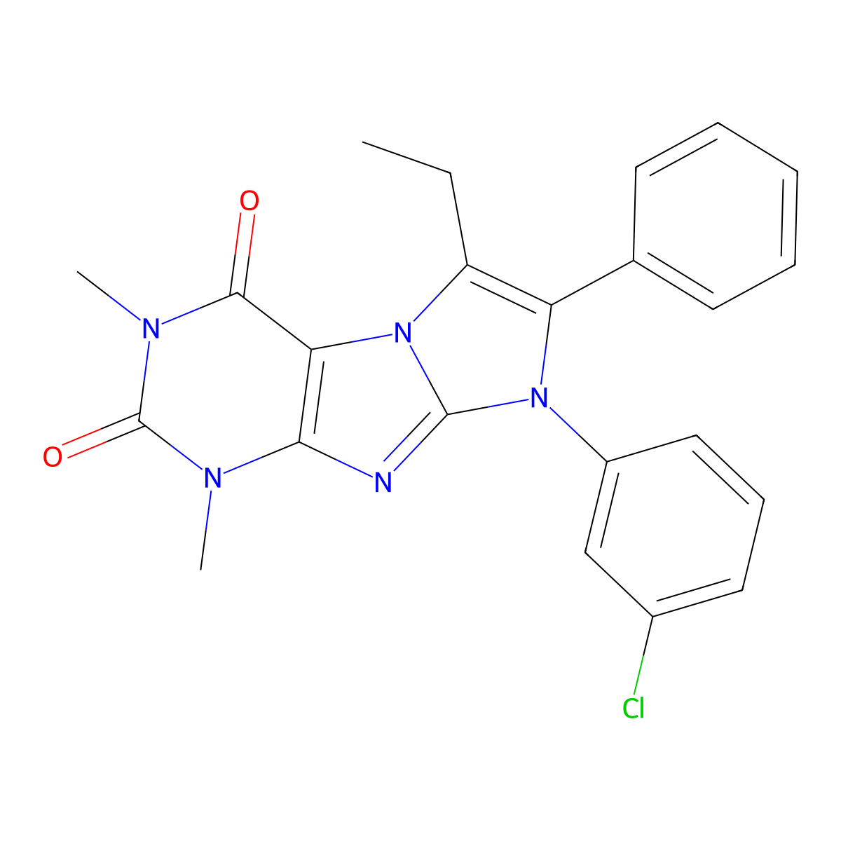 6-(3-Chlorophenyl)-8-ethyl-2,4-dimethyl-7-phenylpurino[7,8-a]imidazole-1,3-dione molecular structure, CAS 500144-67-2