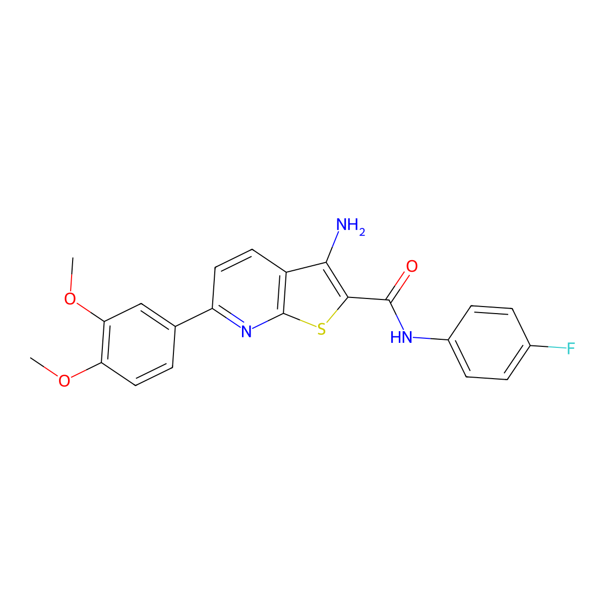 3-amino-6-(3,4-dimethoxyphenyl)-N-(4-fluorophenyl)thieno[2,3-b]pyridine-2-carboxamide molecular structure, CAS 500145-09-5