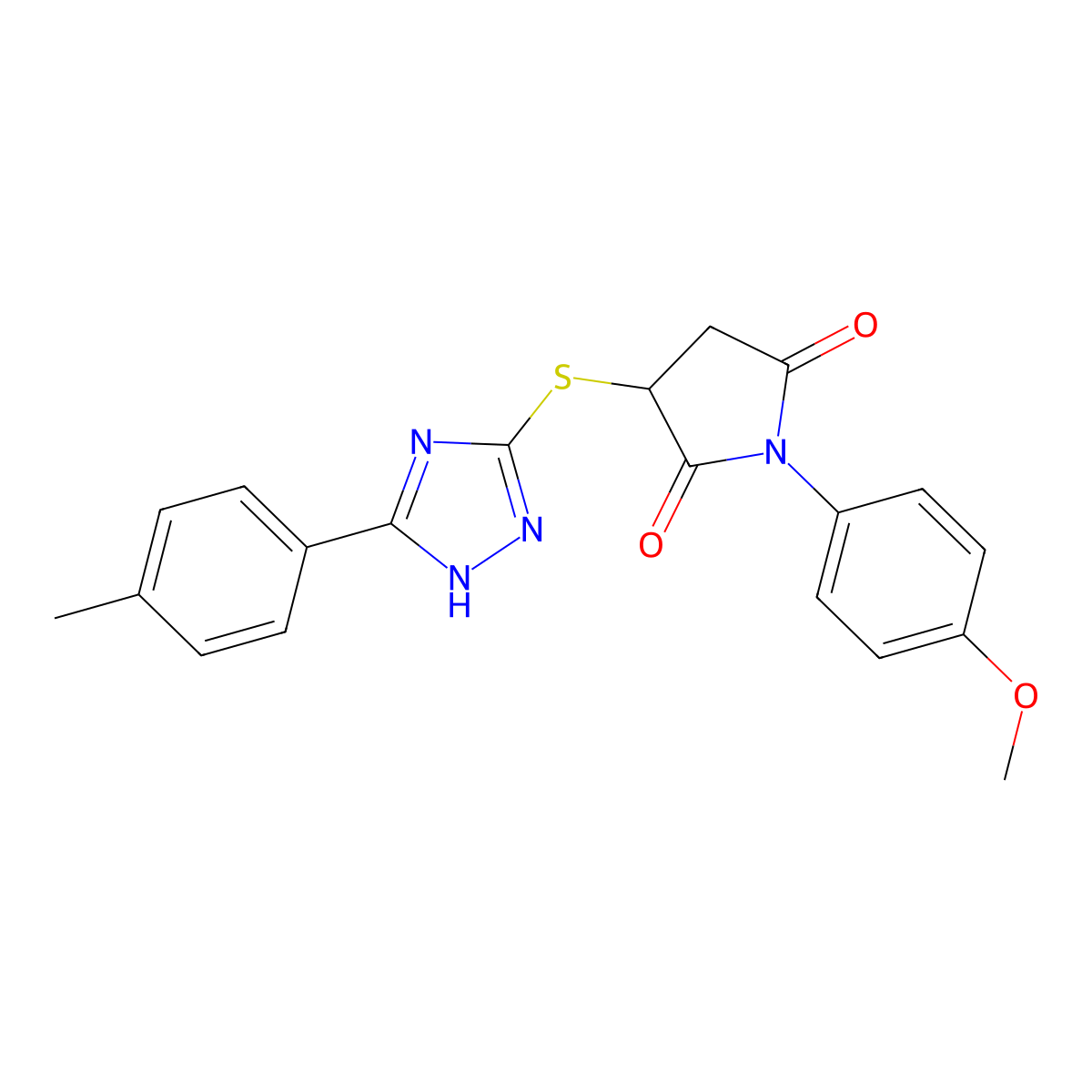 1-(4-methoxyphenyl)-3-{[5-(4-methylphenyl)-4H-1,2,4-triazol-3-yl]sulfanyl}pyrrolidine-2,5-dione molecular structure, CAS 500145-26-6