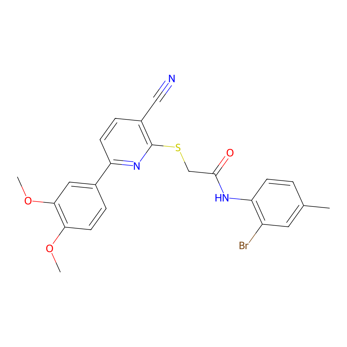 N-(2-bromo-4-methylphenyl)-2-[3-cyano-6-(3,4-dimethoxyphenyl)pyridin-2-yl]sulfanylacetamide molecular structure, CAS 500145-66-4