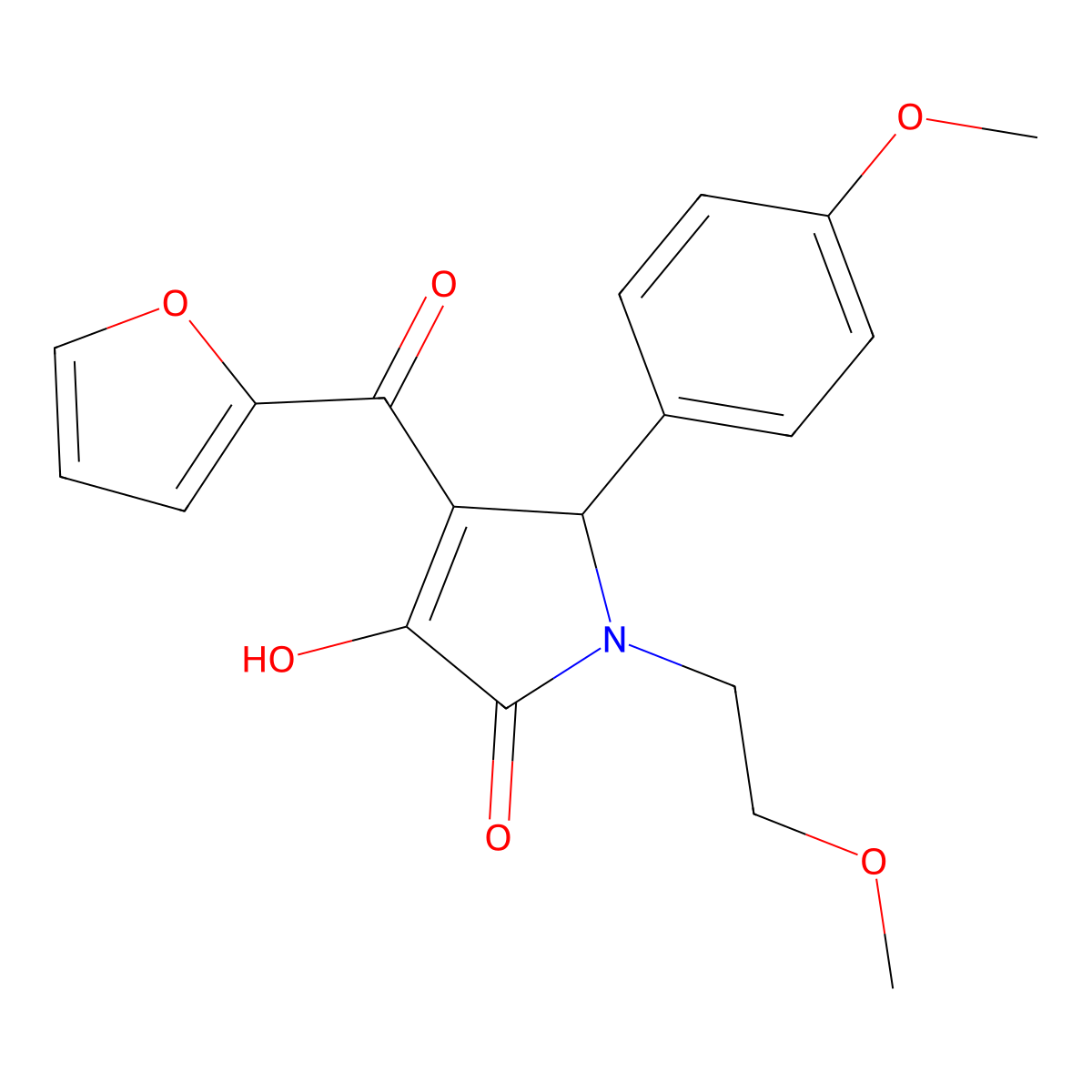 (4E)-4-[furan-2-yl(hydroxy)methylidene]-1-(2-methoxyethyl)-5-(4-methoxyphenyl)pyrrolidine-2,3-dione molecular structure, CAS 500145-85-7