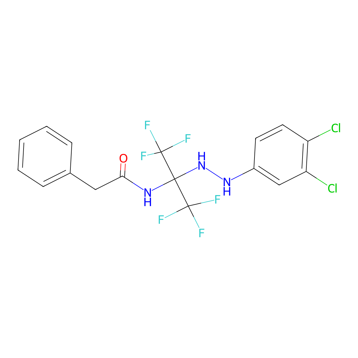 N-[2-[2-(3,4-dichlorophenyl)hydrazinyl]-1,1,1,3,3,3-hexafluoropropan-2-yl]-2-phenylacetamide molecular structure, CAS 500146-10-1
