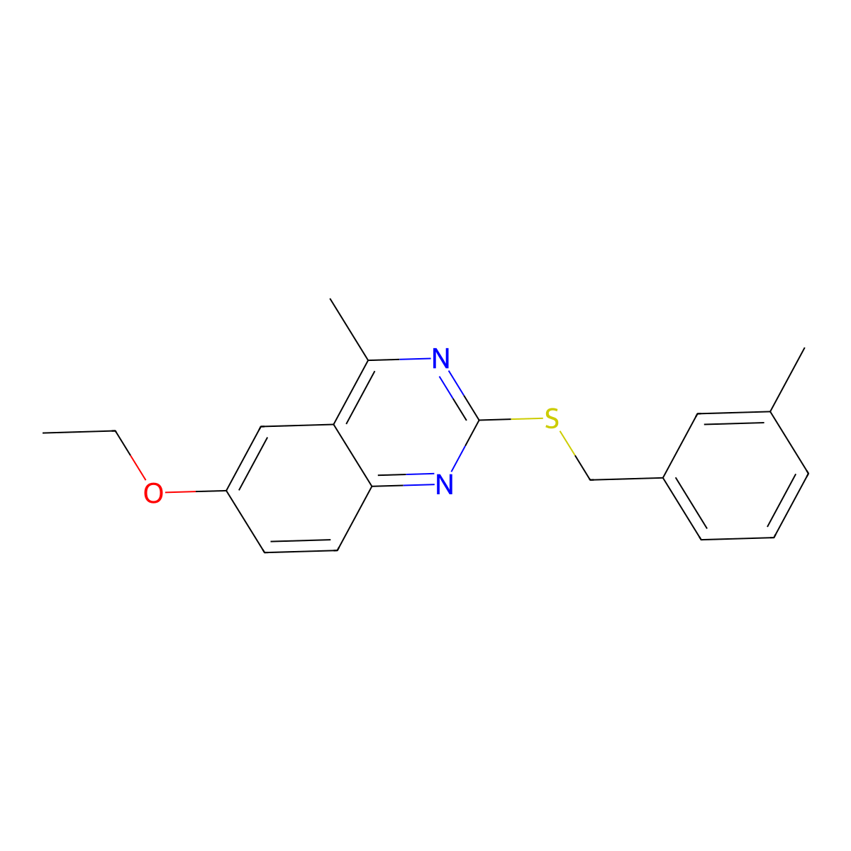 6-Ethoxy-4-methyl-2-[(3-methylbenzyl)sulfanyl]quinazoline molecular structure, CAS 500146-25-8
