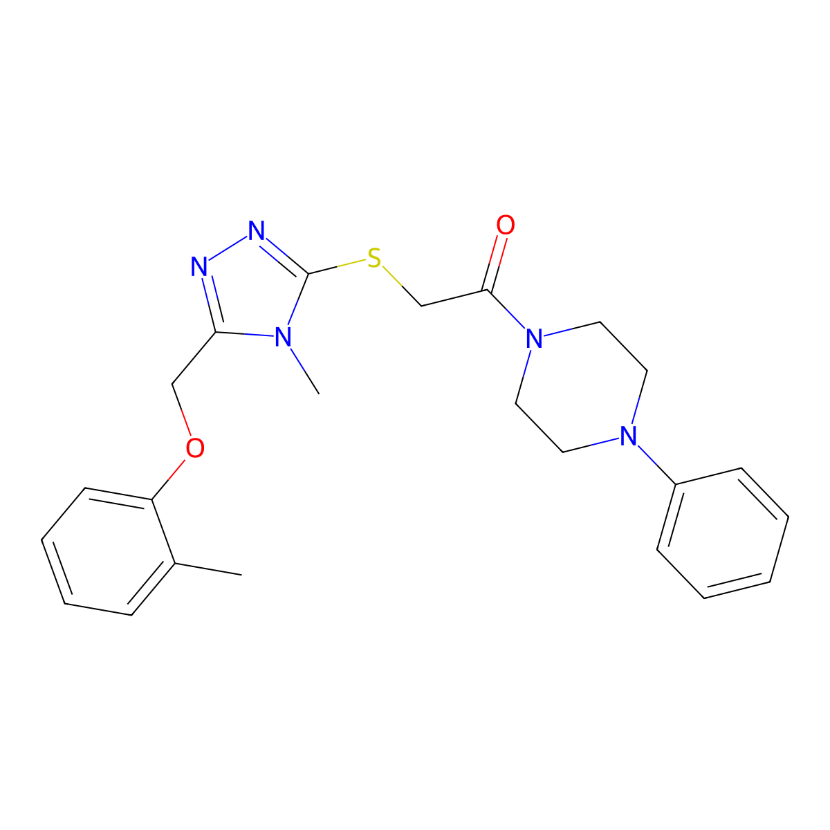 2-[[4-Methyl-5-[(2-methylphenoxy)methyl]-1,2,4-triazol-3-yl]sulfanyl]-1-(4-phenylpiperazin-1-yl)ethanone molecular structure, CAS 500146-65-6