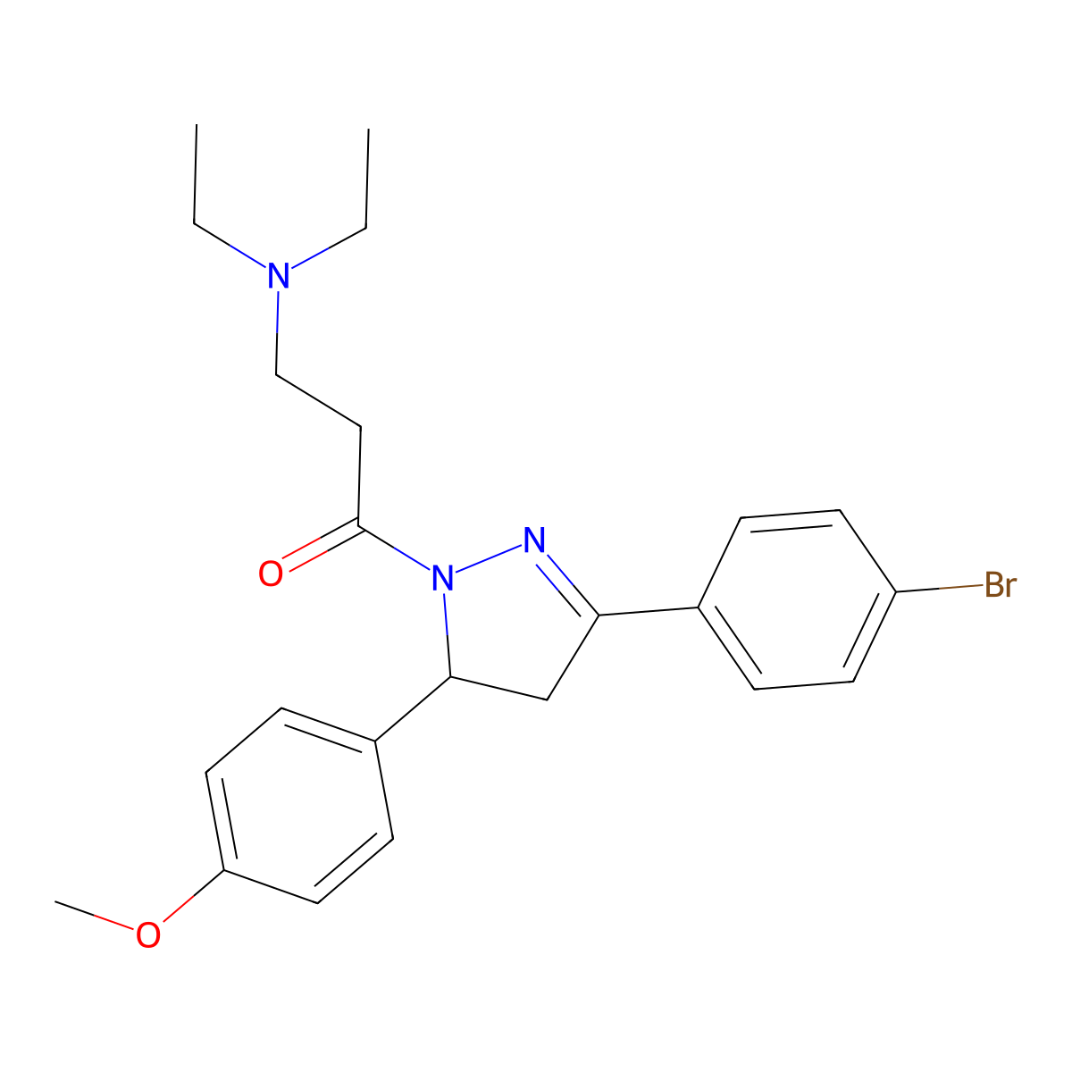 1-(3-(4-bromophenyl)-5-(4-methoxyphenyl)-4,5-dihydro-1H-pyrazol-1-yl)-3-(diethylamino)propan-1-one molecular structure, CAS 500146-85-0