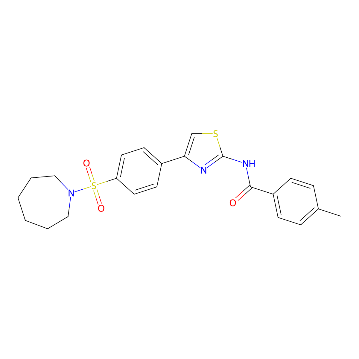 N-{4-[4-(azepan-1-ylsulfonyl)phenyl]-1,3-thiazol-2-yl}-4-methylbenzamide molecular structure, CAS 500146-88-3