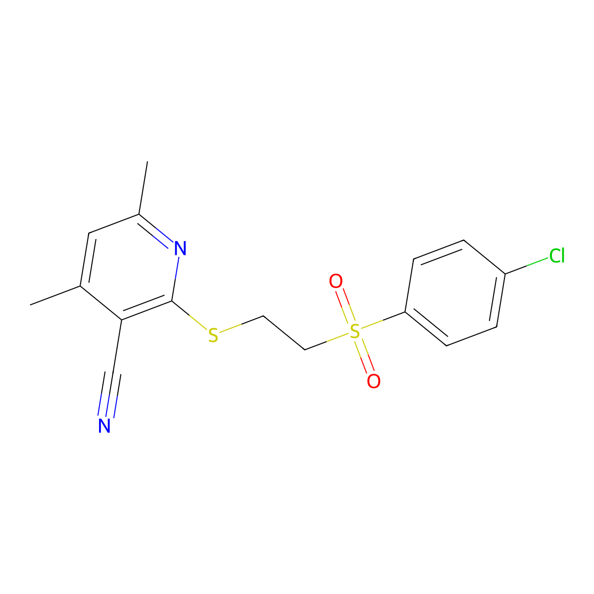 2-[2-(4-Chloro-benzenesulfonyl)-ethylsulfanyl]-4,6-dimethyl-nicotinonitrile molecular structure, CAS 500147-04-6
