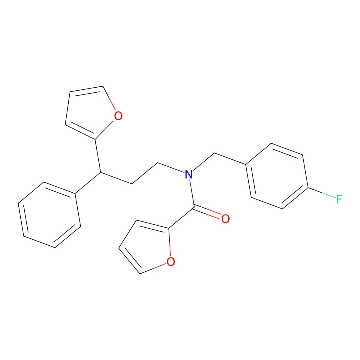 N-[(4-fluorophenyl)methyl]-N-[3-(furan-2-yl)-3-phenylpropyl]furan-2-carboxamide molecular structure, CAS 500147-19-3