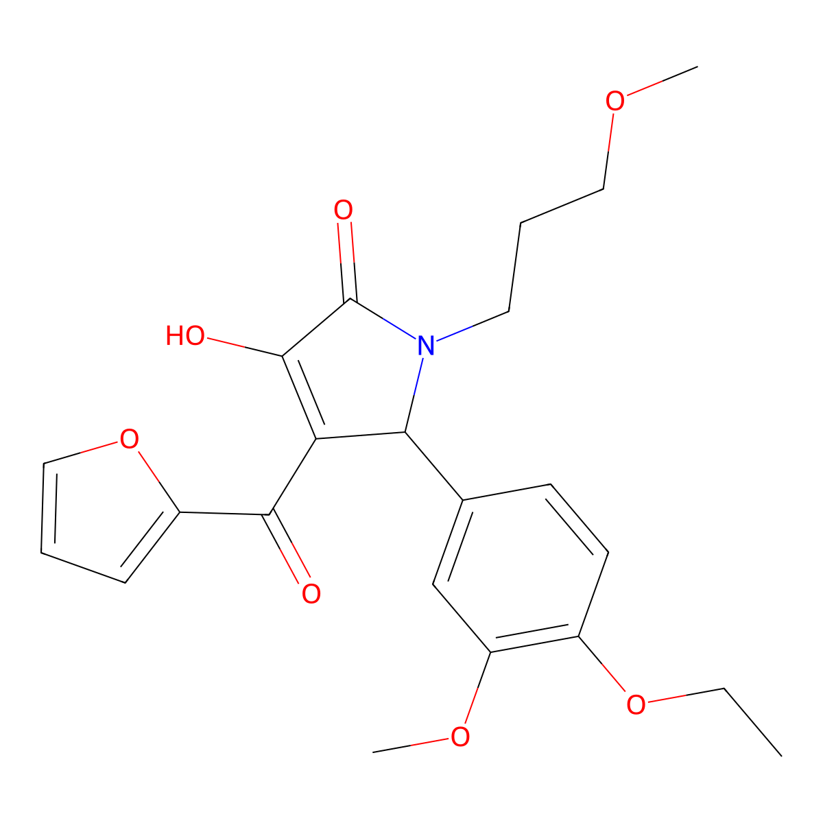 (4E)-5-(4-ethoxy-3-methoxyphenyl)-4-[furan-2-yl(hydroxy)methylidene]-1-(3-methoxypropyl)pyrrolidine-2,3-dione molecular structure, CAS 500148-08-3