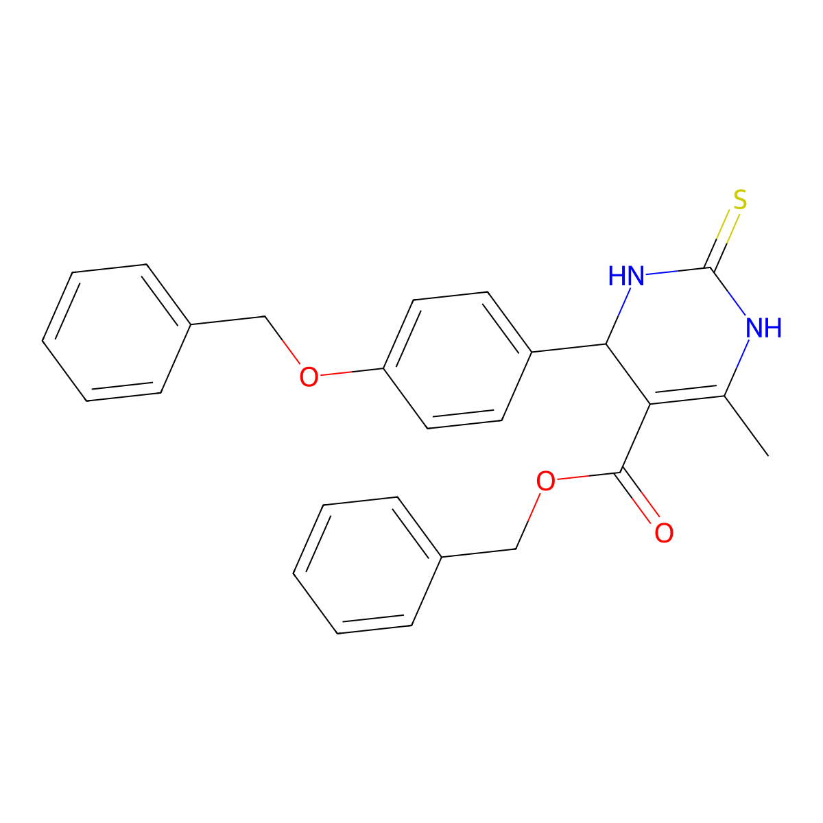 benzyl 6-methyl-4-(4-phenylmethoxyphenyl)-2-sulfanylidene-3,4-dihydro-1H-pyrimidine-5-carboxylate molecular structure, CAS 500148-82-3