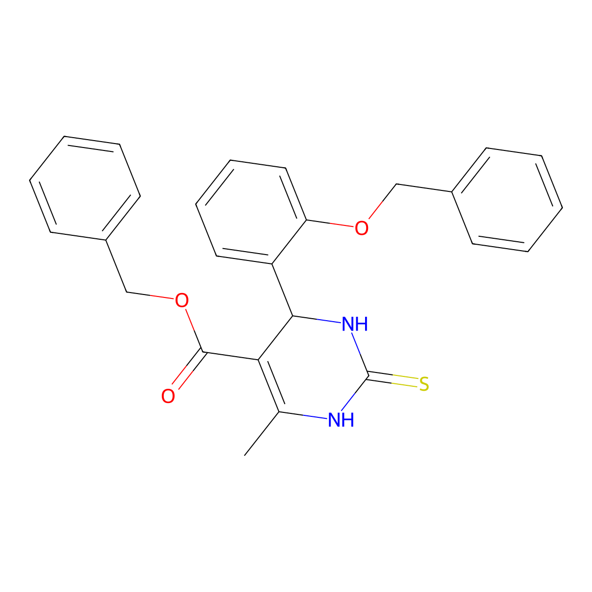benzyl 6-methyl-4-(2-phenylmethoxyphenyl)-2-sulfanylidene-3,4-dihydro-1H-pyrimidine-5-carboxylate molecular structure, CAS 500148-83-4