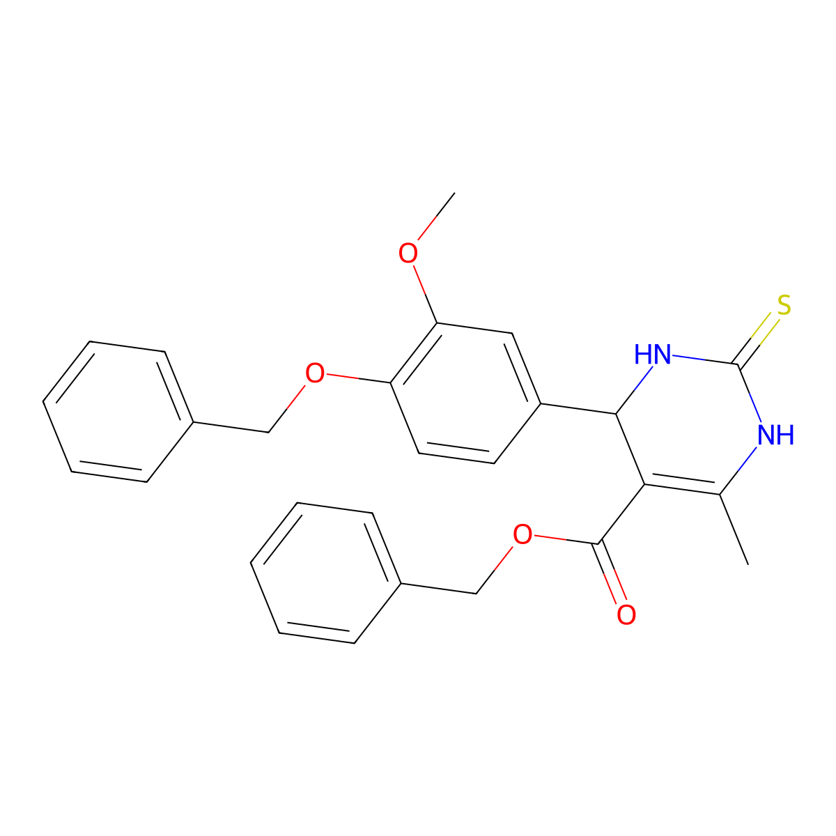 Benzyl 4-(4-(benzyloxy)-3-methoxyphenyl)-6-methyl-2-thioxo-1,2,3,4-tetrahydropyrimidine-5-carboxylate molecular structure, CAS 500148-84-5