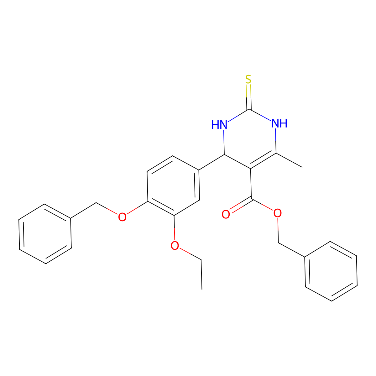 Benzyl 4-(4-(benzyloxy)-3-ethoxyphenyl)-6-methyl-2-thioxo-1,2,3,4-tetrahydropyrimidine-5-carboxylate molecular structure, CAS 500148-85-6