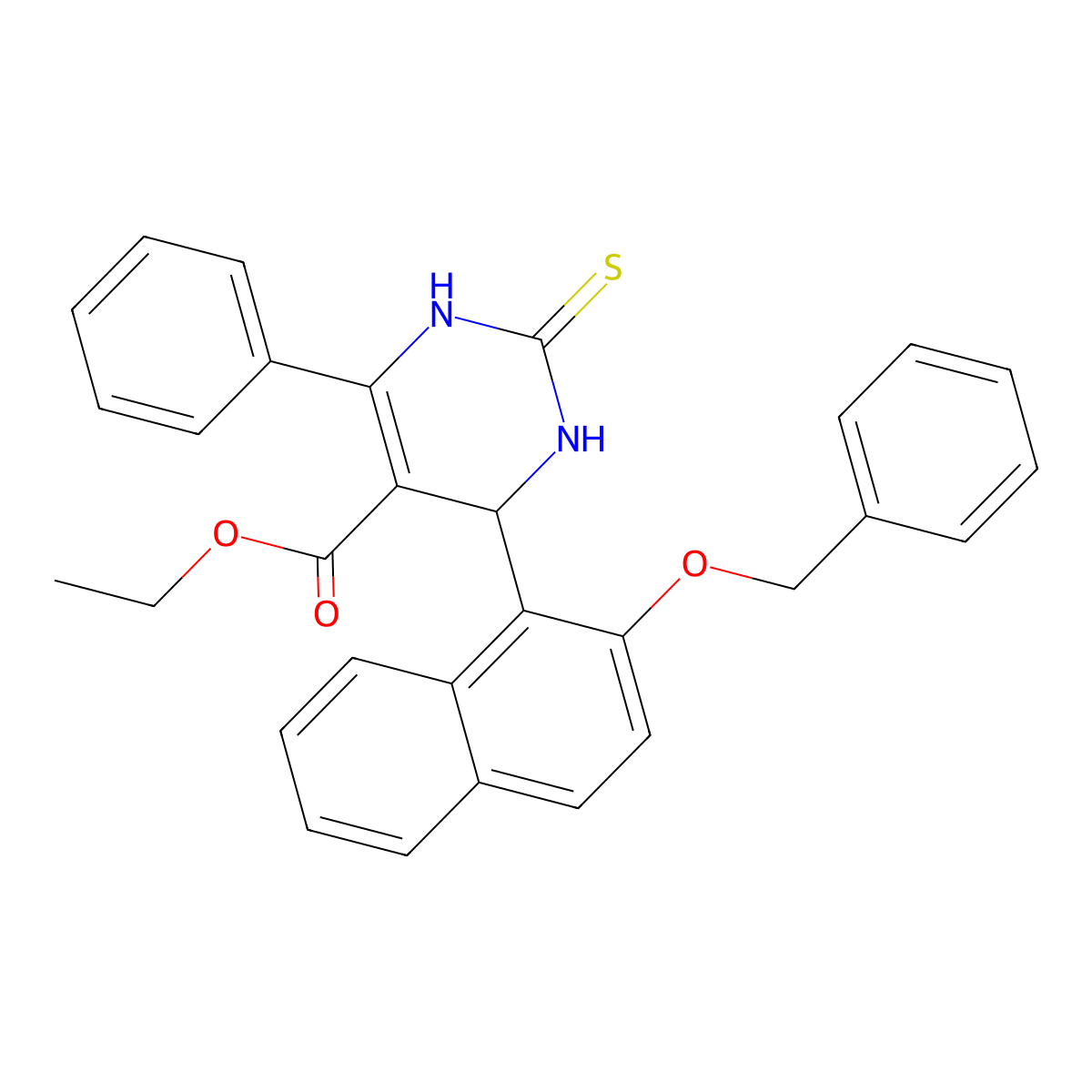 Ethyl 4-(2-(benzyloxy)naphthalen-1-yl)-6-phenyl-2-thioxo-1,2,3,4-tetrahydropyrimidine-5-carboxylate molecular structure, CAS 500148-86-7