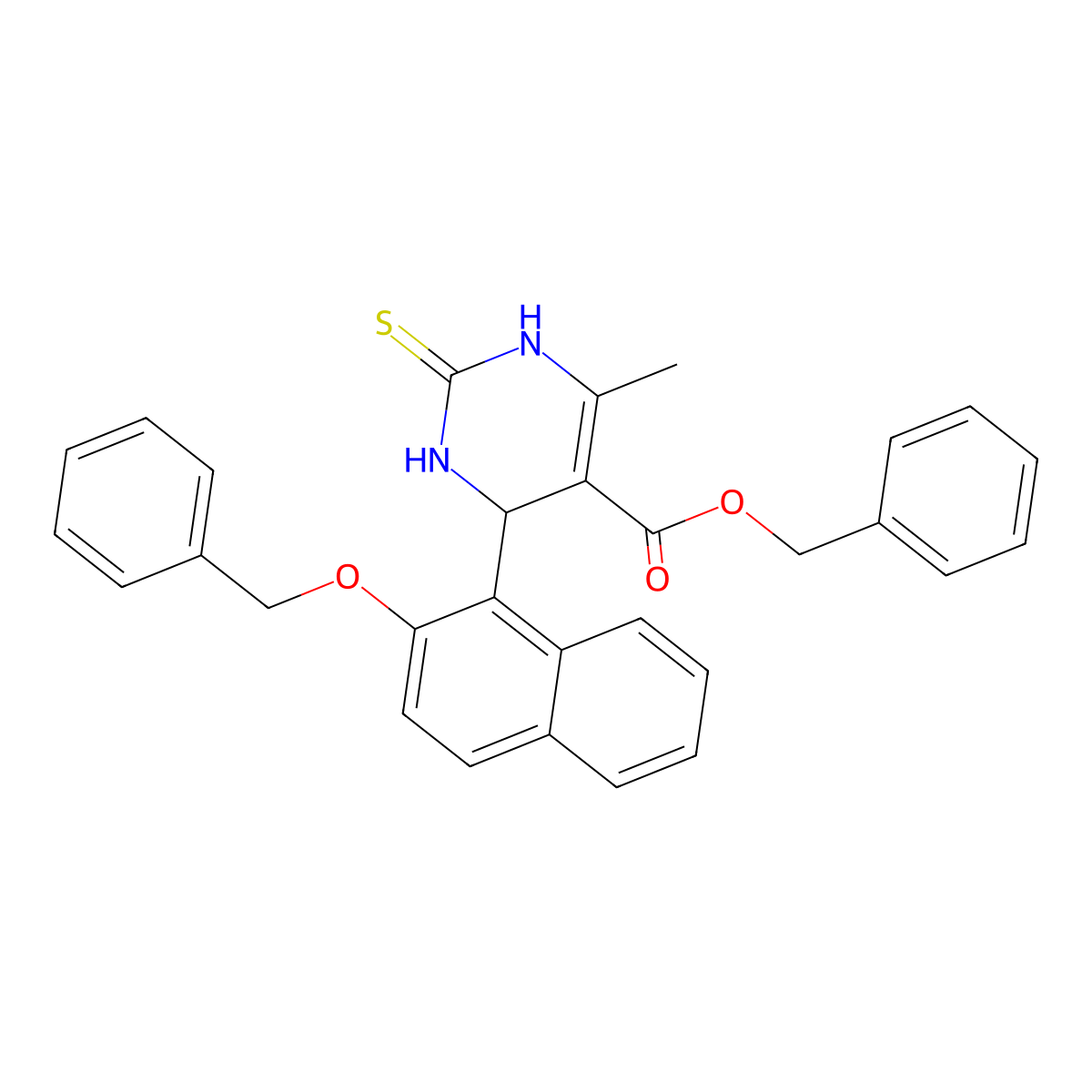 Benzyl 4-(2-(benzyloxy)naphthalen-1-yl)-6-methyl-2-thioxo-1,2,3,4-tetrahydropyrimidine-5-carboxylate molecular structure, CAS 500148-87-8