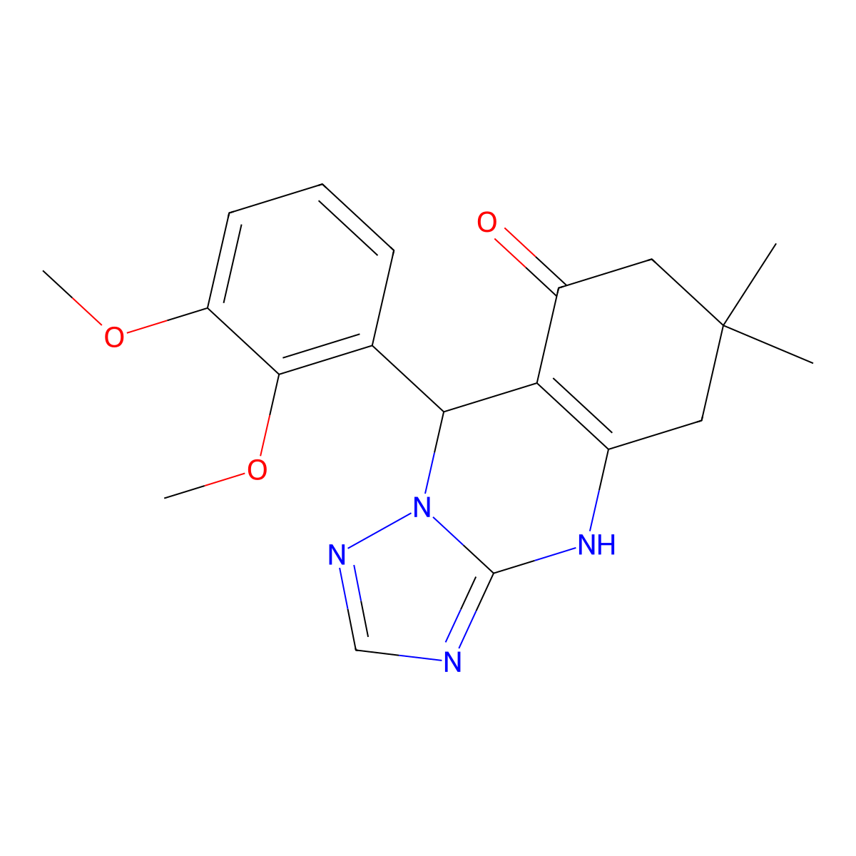 9-(2,3-dimethoxyphenyl)-6,6-dimethyl-5,6,7,9-tetrahydro[1,2,4]triazolo[5,1-b]quinazolin-8(4H)-one molecular structure, CAS 500149-00-8