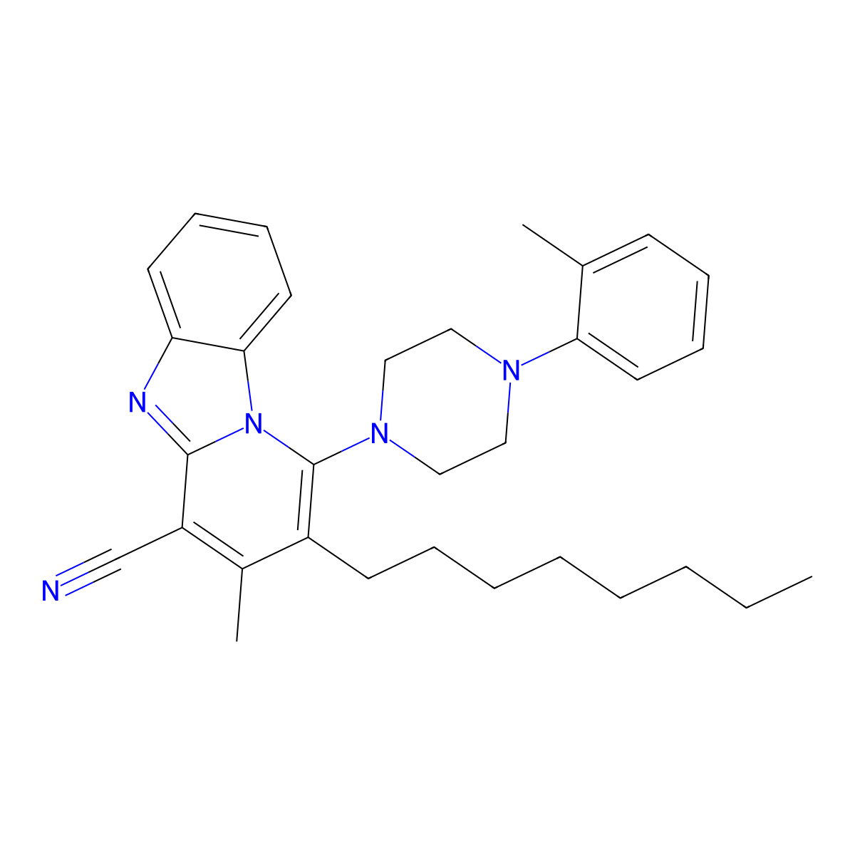 3-Methyl-1-[4-(2-methylphenyl)piperazin-1-yl]-2-octylpyrido[1,2-a]benzimidazole-4-carbonitrile molecular structure, CAS 500149-22-4