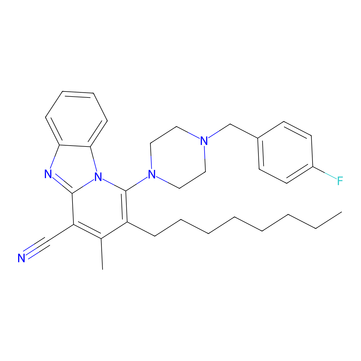 1-[4-(4-Fluorobenzyl)piperazin-1-yl]-3-methyl-2-octylpyrido[1,2-a]benzimidazole-4-carbonitrile molecular structure, CAS 500149-23-5