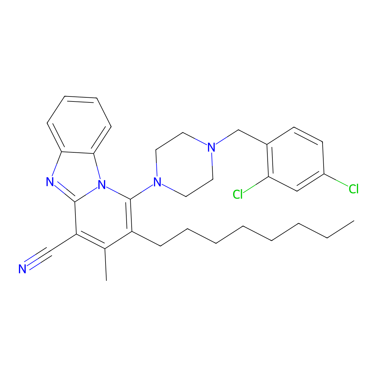 1-(4-(2,4-Dichlorobenzyl)piperazin-1-yl)-3-methyl-2-octylbenzo[4,5]imidazo[1,2-a]pyridine-4-carbonitrile molecular structure, CAS 500149-24-6
