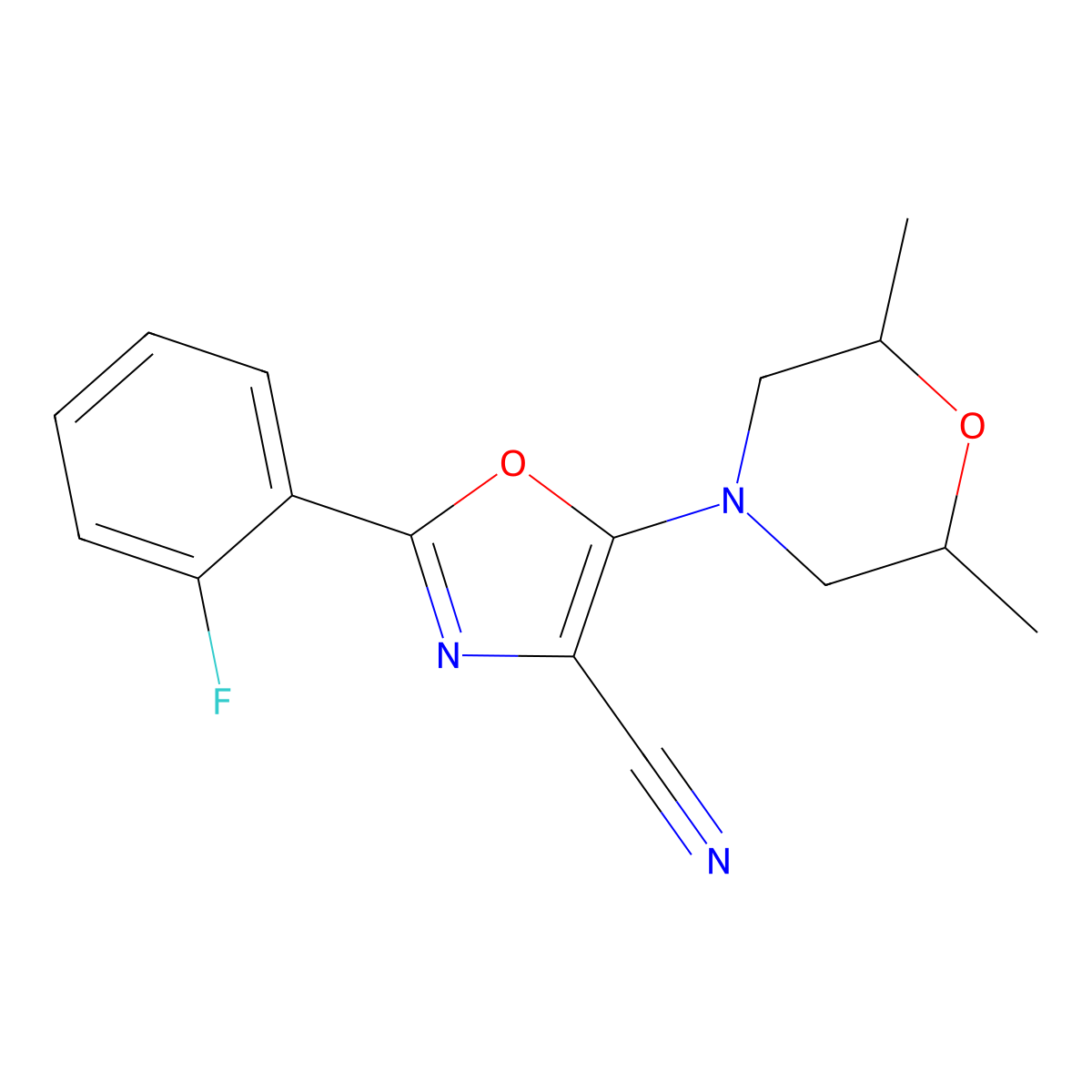 5-(2,6-Dimethylmorpholin-4-yl)-2-(2-fluorophenyl)-1,3-oxazole-4-carbonitrile molecular structure, CAS 500149-26-8