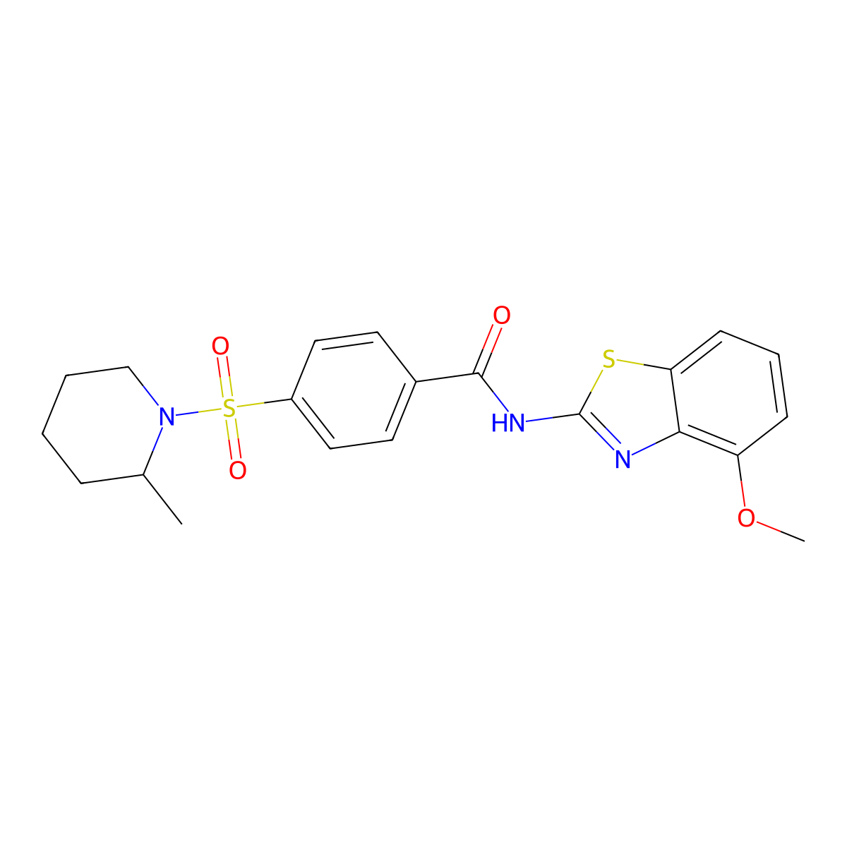N-(4-methoxybenzo[d]thiazol-2-yl)-4-((2-methylpiperidin-1-yl)sulfonyl)benzamide molecular structure, CAS 500149-32-6