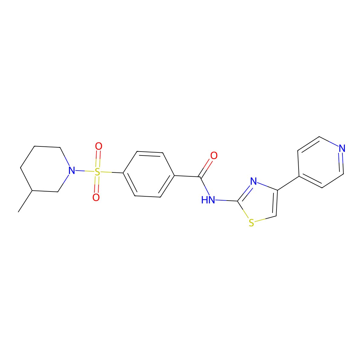 4-((3-methylpiperidin-1-yl)sulfonyl)-N-(4-(pyridin-4-yl)thiazol-2-yl)benzamide molecular structure, CAS 500149-62-2