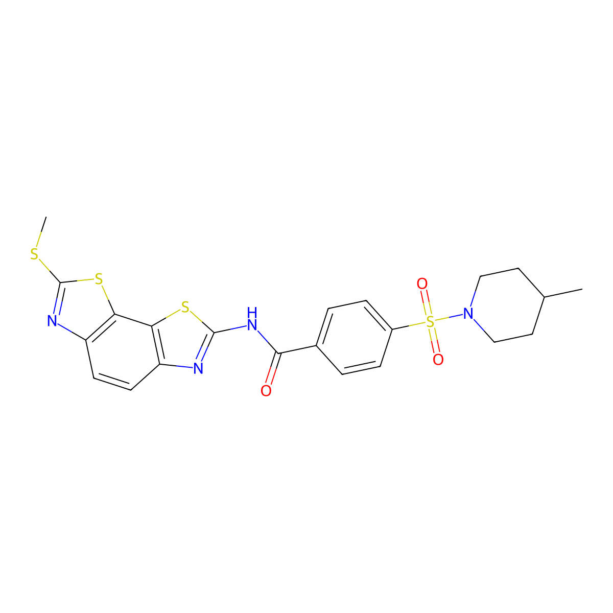 4-(4-methylpiperidin-1-yl)sulfonyl-N-(2-methylsulfanyl-[1,3]thiazolo[4,5-g][1,3]benzothiazol-7-yl)benzamide molecular structure, CAS 500149-69-9