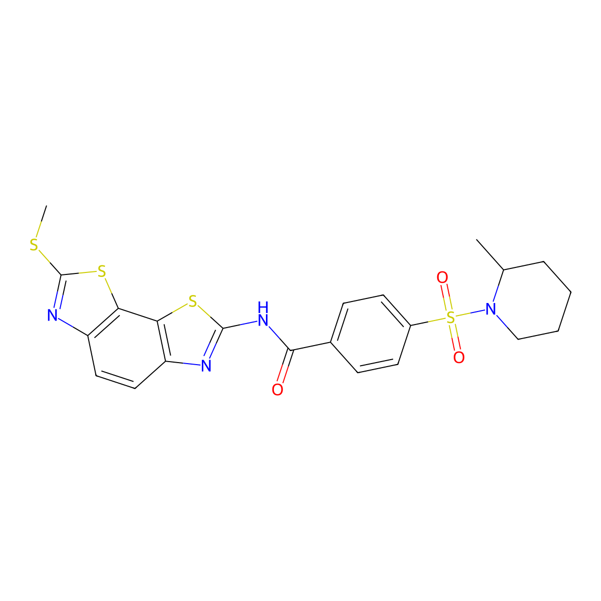 4-(2-methylpiperidin-1-yl)sulfonyl-N-(2-methylsulfanyl-[1,3]thiazolo[4,5-g][1,3]benzothiazol-7-yl)benzamide molecular structure, CAS 500149-70-2