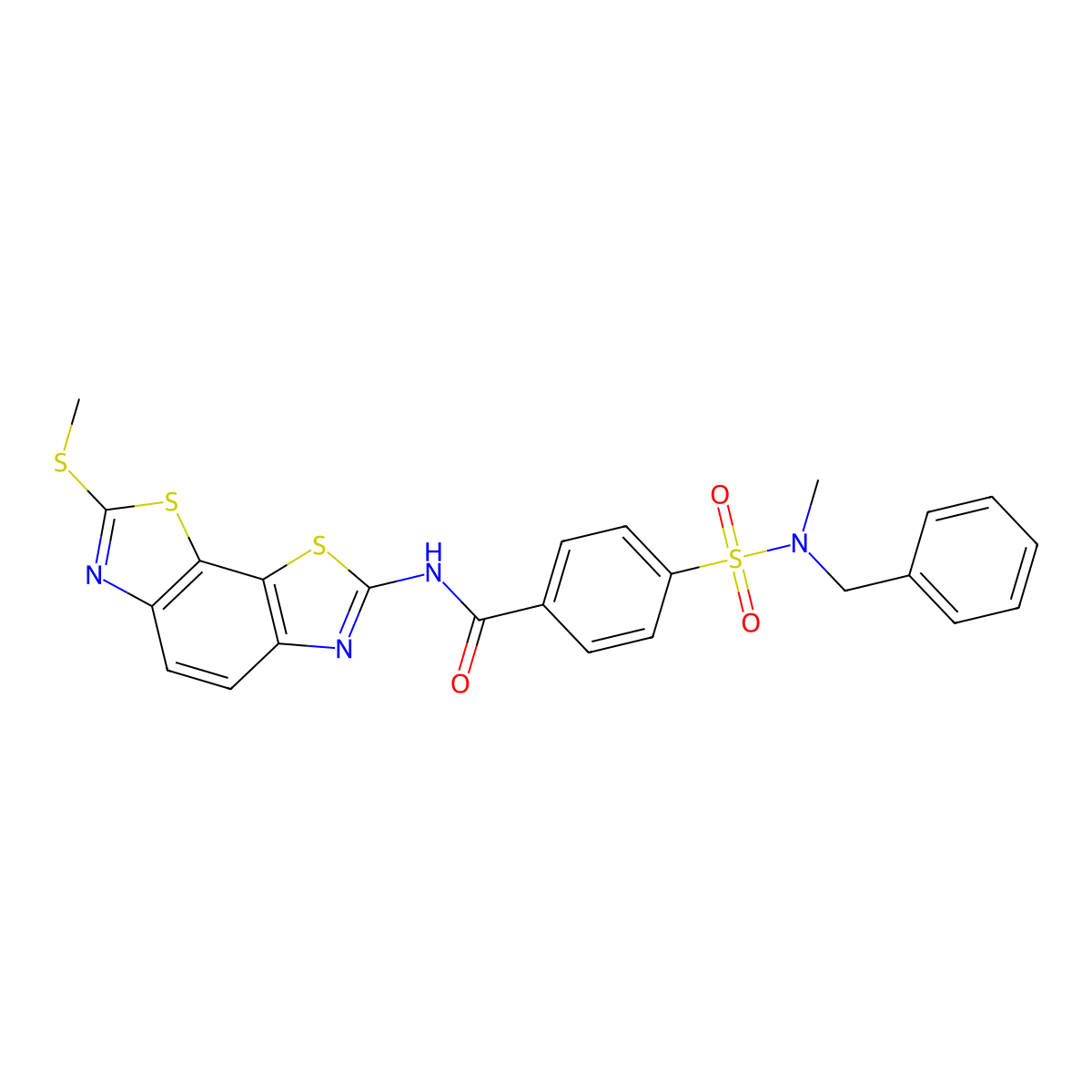 4-[benzyl(methyl)sulfamoyl]-N-(2-methylsulfanyl-[1,3]thiazolo[4,5-g][1,3]benzothiazol-7-yl)benzamide molecular structure, CAS 500149-71-3