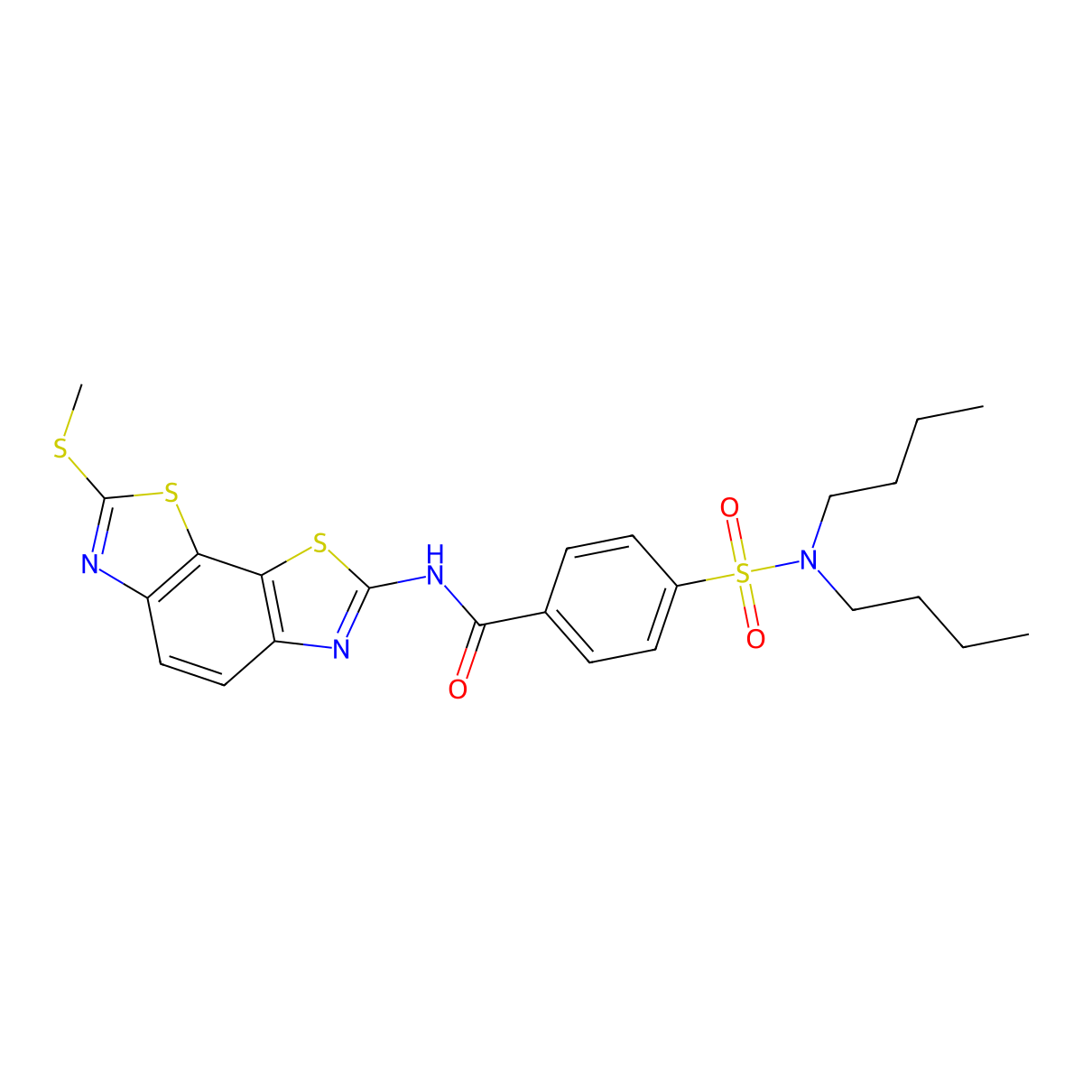 4-(dibutylsulfamoyl)-N-(2-methylsulfanyl-[1,3]thiazolo[4,5-g][1,3]benzothiazol-7-yl)benzamide molecular structure, CAS 500149-72-4