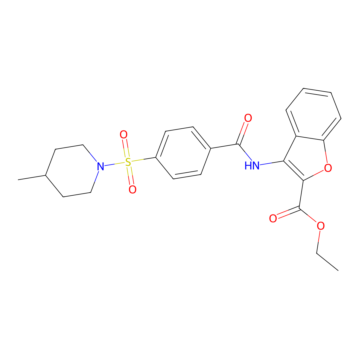 Ethyl 3-(4-((4-methylpiperidin-1-yl)sulfonyl)benzamido)benzofuran-2-carboxylate molecular structure, CAS 500149-73-5