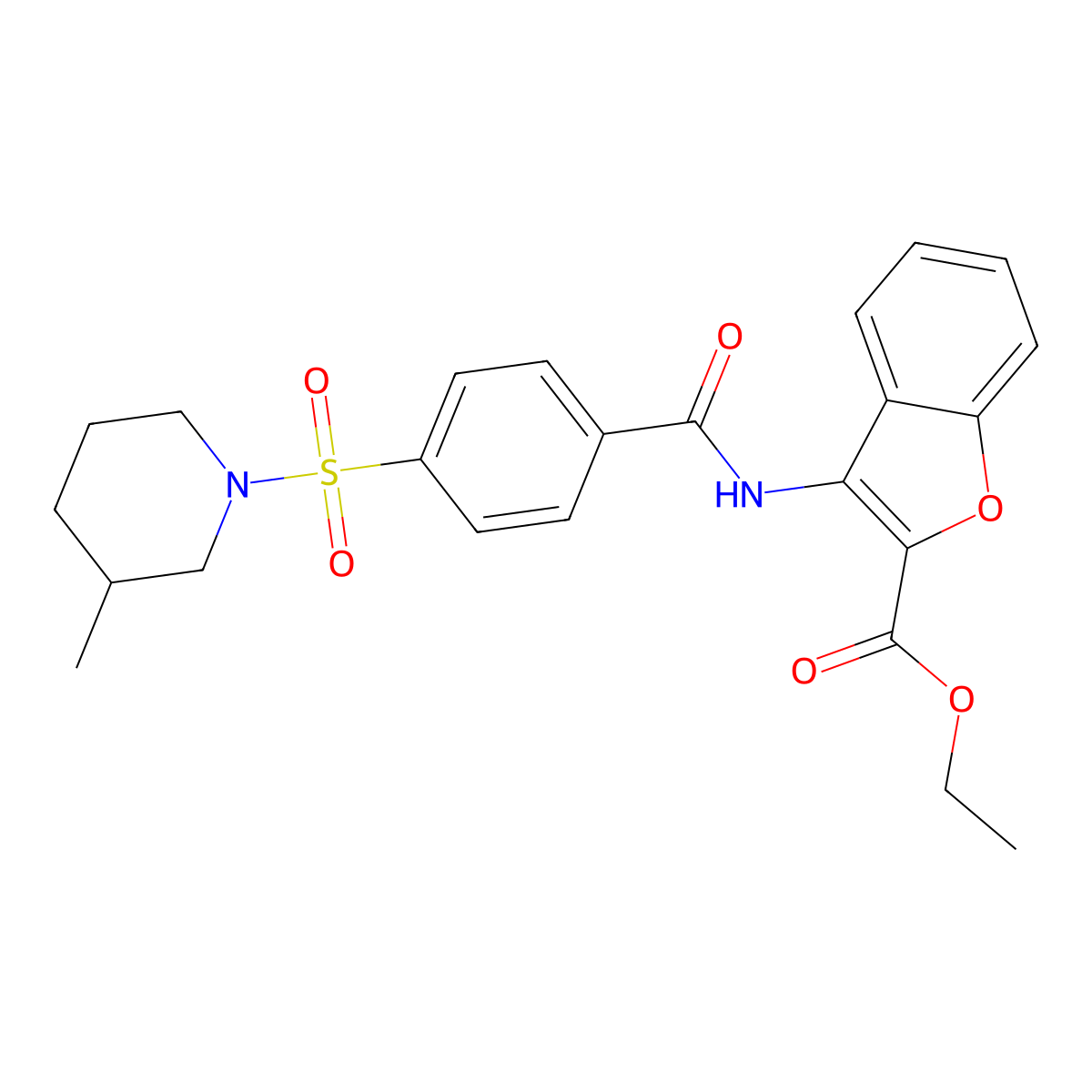 Ethyl 3-(4-((3-methylpiperidin-1-yl)sulfonyl)benzamido)benzofuran-2-carboxylate molecular structure, CAS 500149-76-8