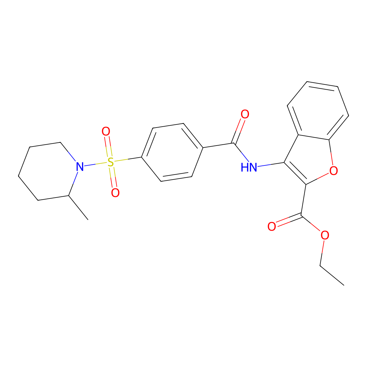 Ethyl 3-(4-((2-methylpiperidin-1-yl)sulfonyl)benzamido)benzofuran-2-carboxylate molecular structure, CAS 500149-77-9