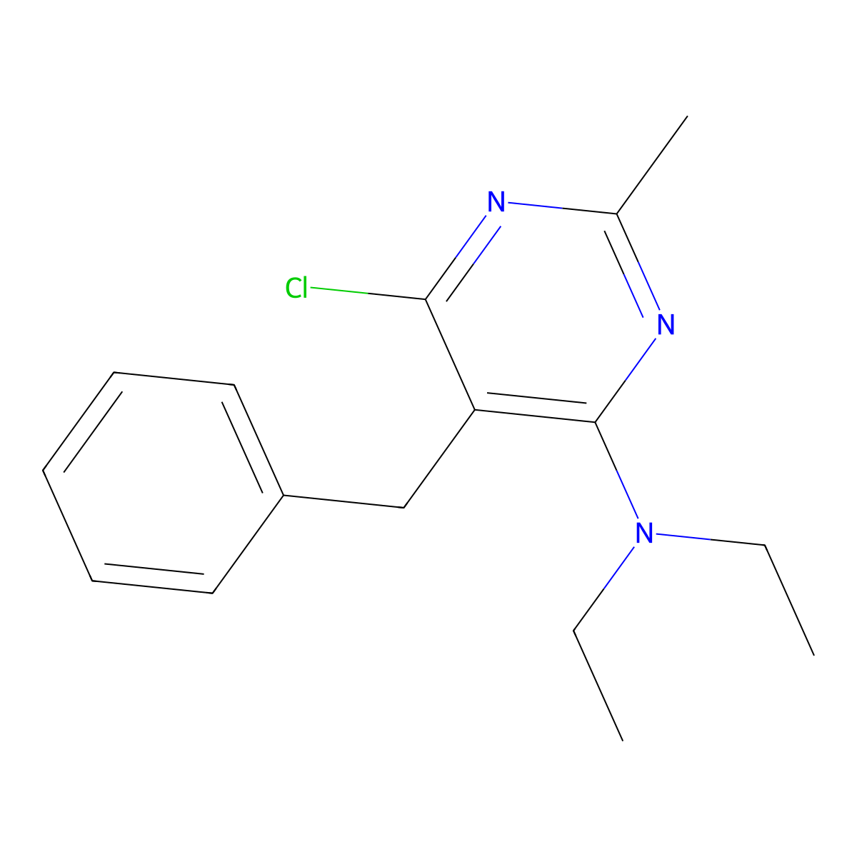 (5-Benzyl-6-chloro-2-methyl-pyrimidin-4-yl)-diethyl-amine molecular structure, CAS 500156-07-0