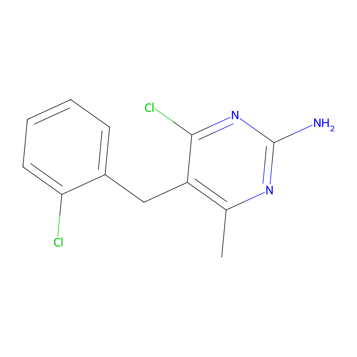 4-Chloro-5-(2-chloro-benzyl)-6-methyl-pyrimidin-2-ylamine molecular structure, CAS 500157-71-1