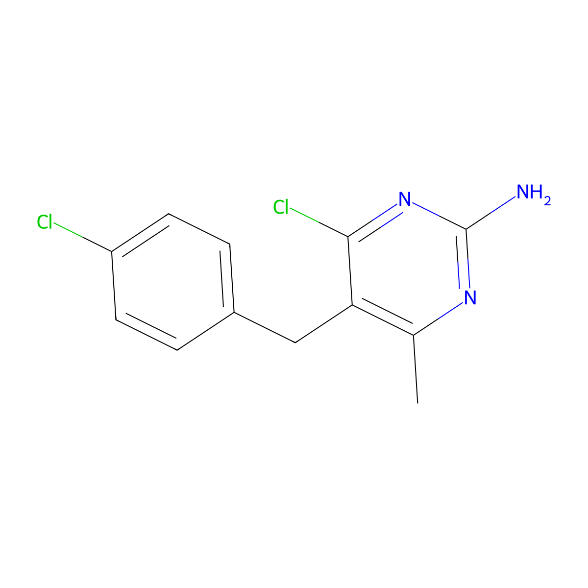 4-Chloro-5-[(4-chlorophenyl)methyl]-6-methyl-2-pyrimidinamine molecular structure, CAS 500157-73-3