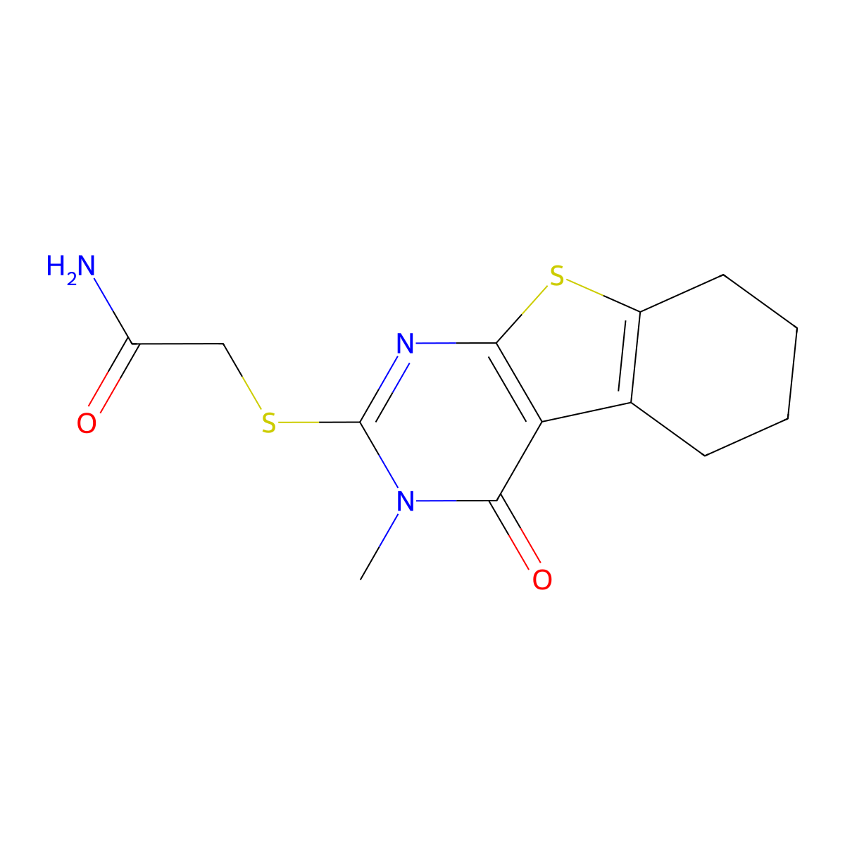 2-((3-Methyl-4-oxo-3,4,5,6,7,8-hexahydrobenzo[4,5]thieno[2,3-d]pyrimidin-2-yl)thio)acetamide molecular structure, CAS 500188-71-6