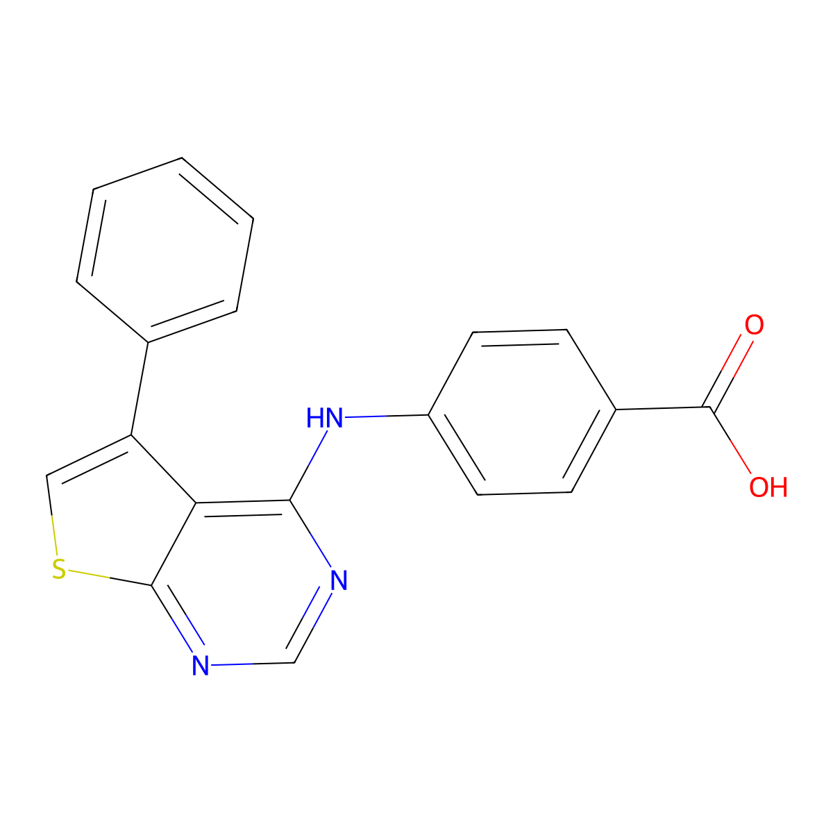 4-[(5-Phenylthieno[2,3-d]pyrimidin-4-yl)amino]benzoic acid molecular structure, CAS 500193-42-0