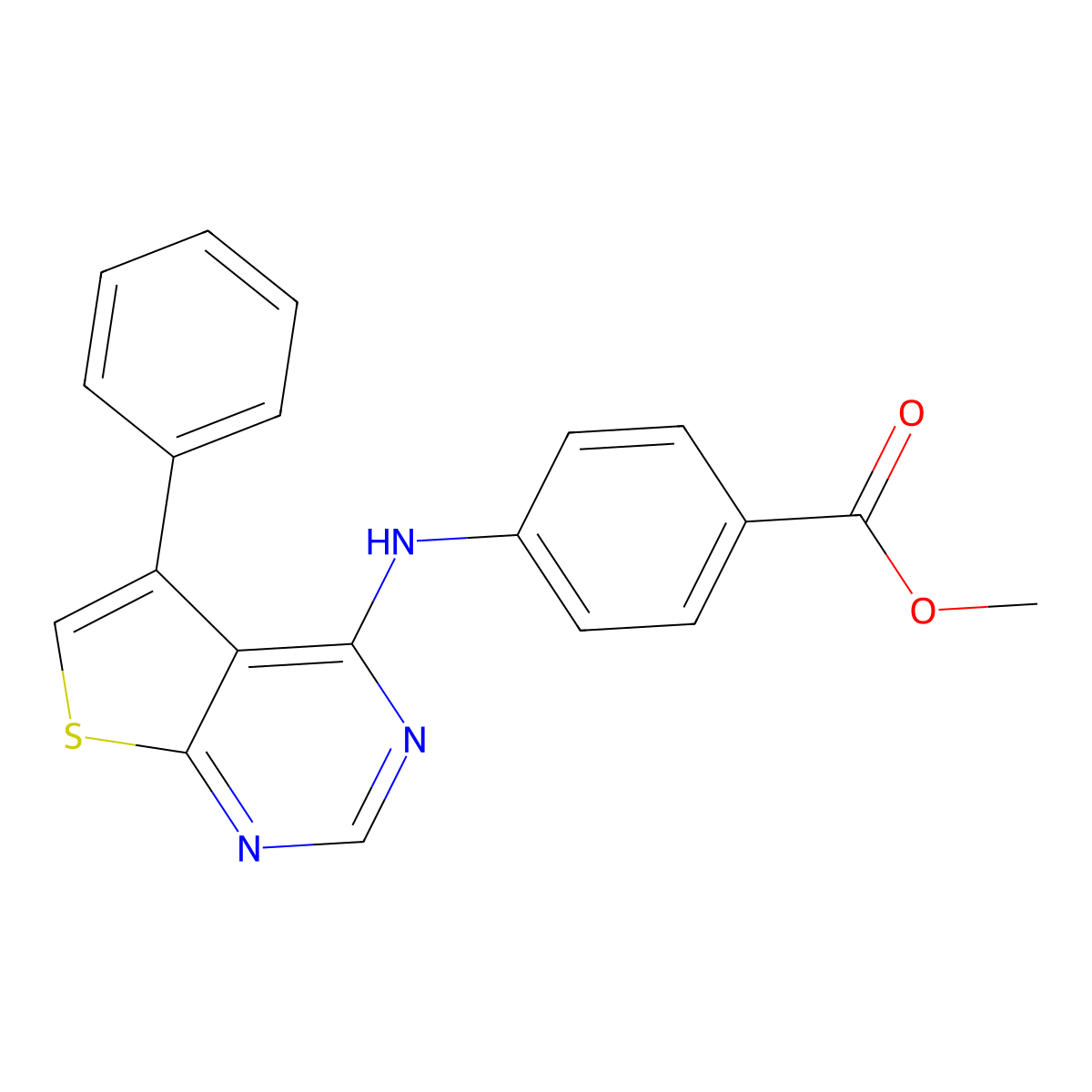 Methyl 4-((5-phenylthieno[2,3-d]pyrimidin-4-yl)amino)benzoate molecular structure, CAS 500193-46-4