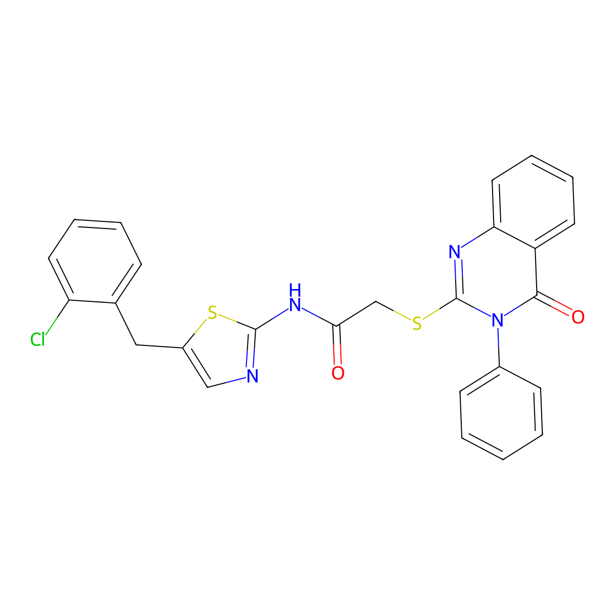 N-[5-(2-chlorobenzyl)-1,3-thiazol-2-yl]-2-[(4-oxo-3-phenyl-3,4-dihydroquinazolin-2-yl)sulfanyl]acetamide molecular structure, CAS 500194-46-7