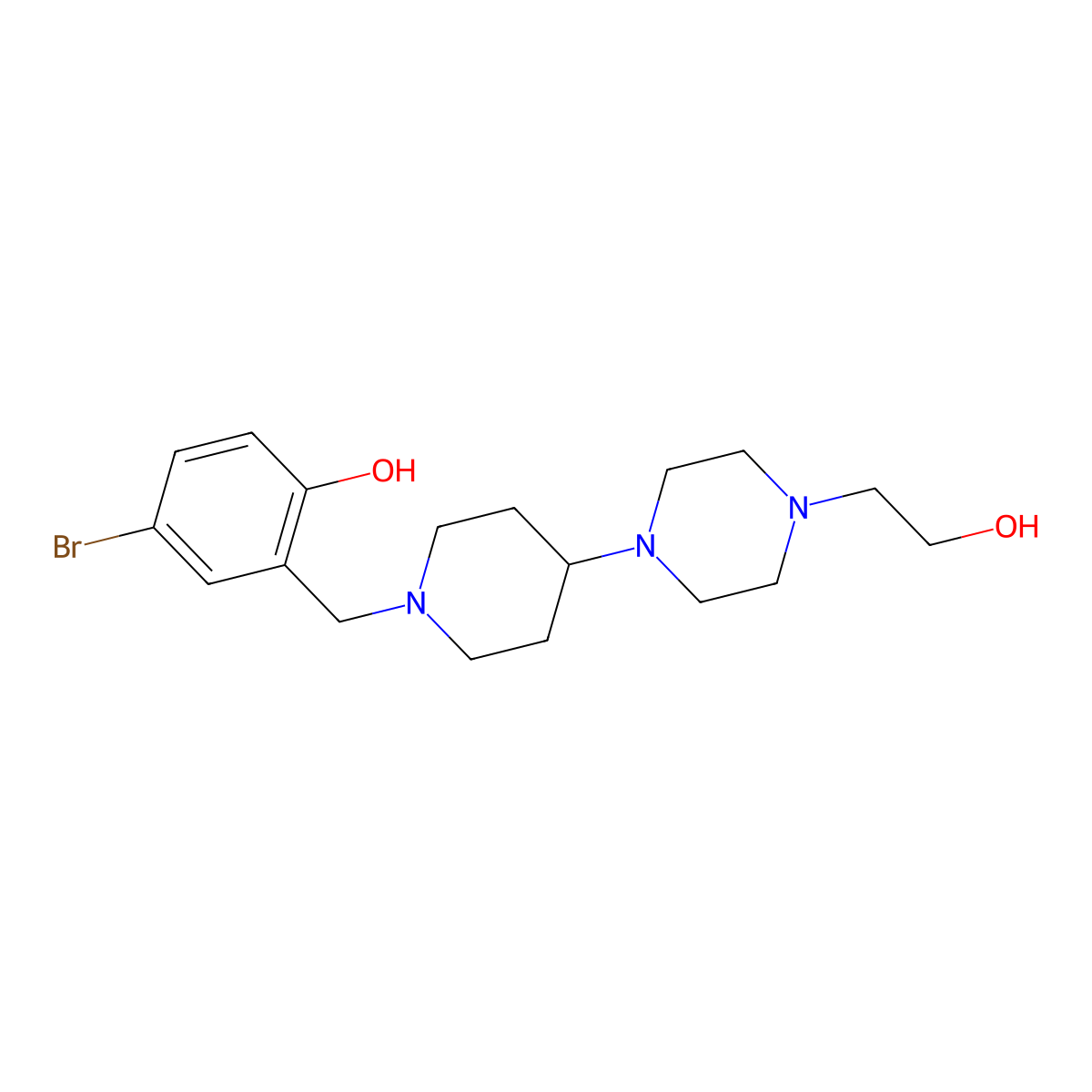 4-Bromo-2-({4-[4-(2-hydroxyethyl)piperazin-1-yl]piperidin-1-yl}methyl)phenol molecular structure, CAS 500194-73-0
