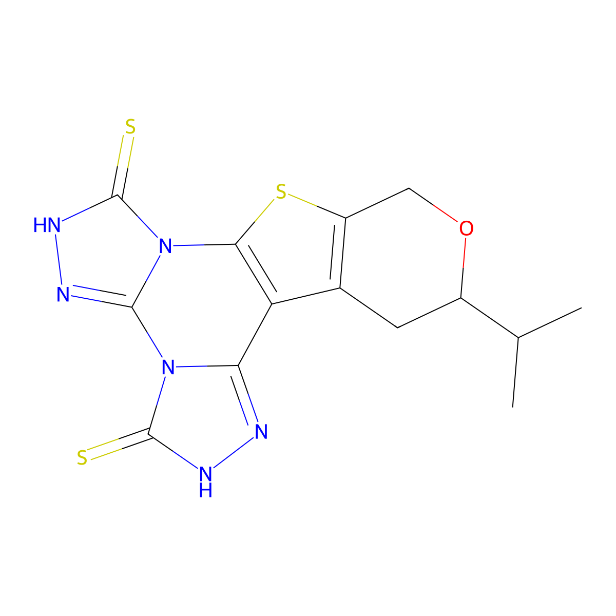 12-isopropyl-12,13-dihydro-10H-pyrano[4',3':4,5]thieno[3,2-e]bis([1,2,4]triazolo)[4,3-a:4',3'-c]pyrimidine-3,7-dithiol molecular structure, CAS 500195-00-6