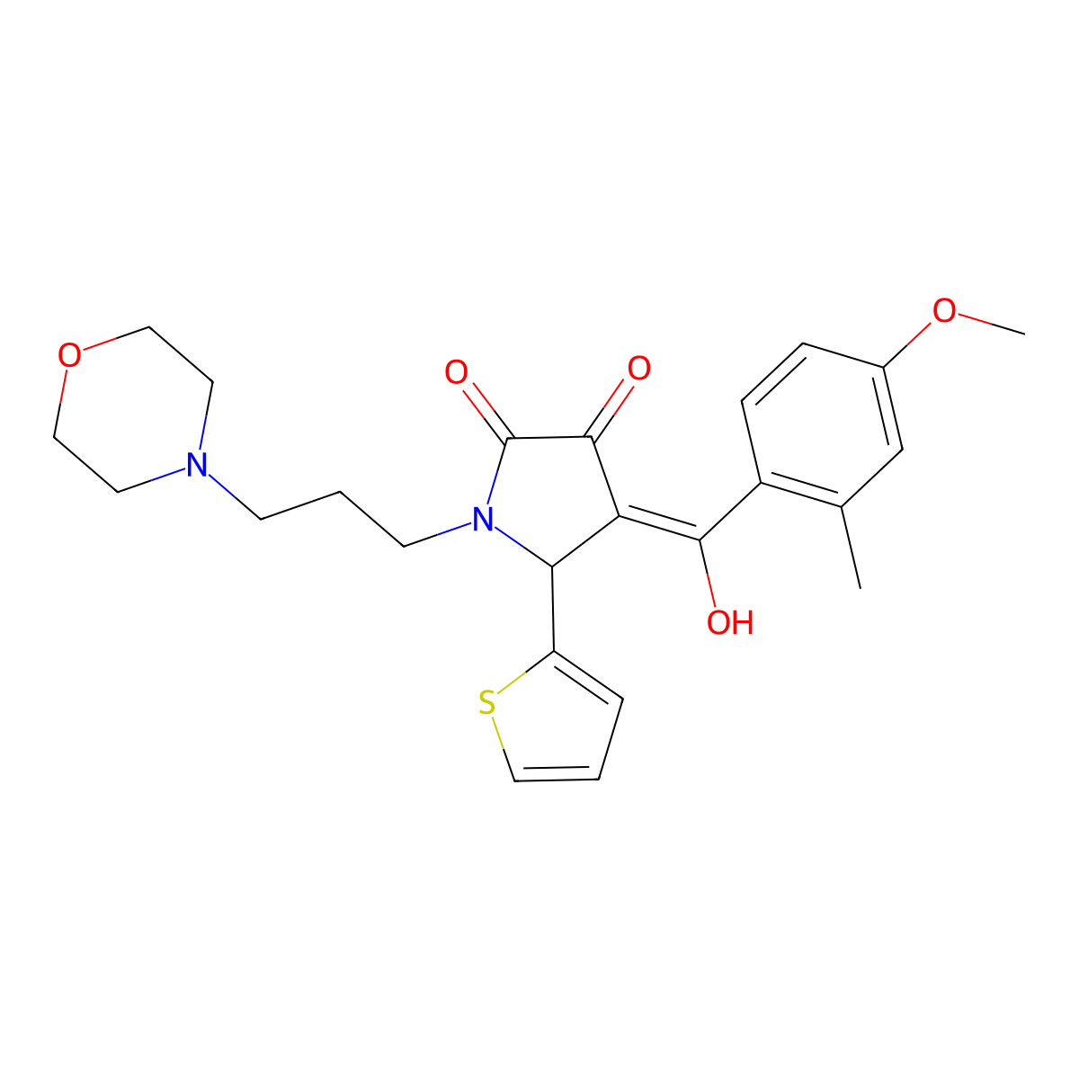 3-hydroxy-4-(4-methoxy-2-methylbenzoyl)-1-[3-(morpholin-4-yl)propyl]-5-(thiophen-2-yl)-2,5-dihydro-1H-pyrrol-2-one molecular structure, CAS 500195-48-2