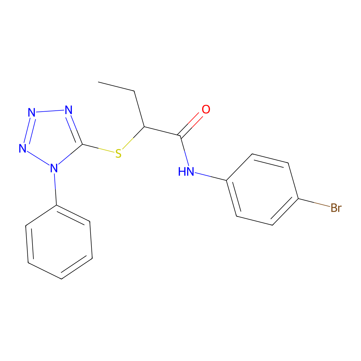 N-(4-bromophenyl)-2-(1-phenyltetrazol-5-yl)sulfanylbutanamide molecular structure, CAS 500195-84-6