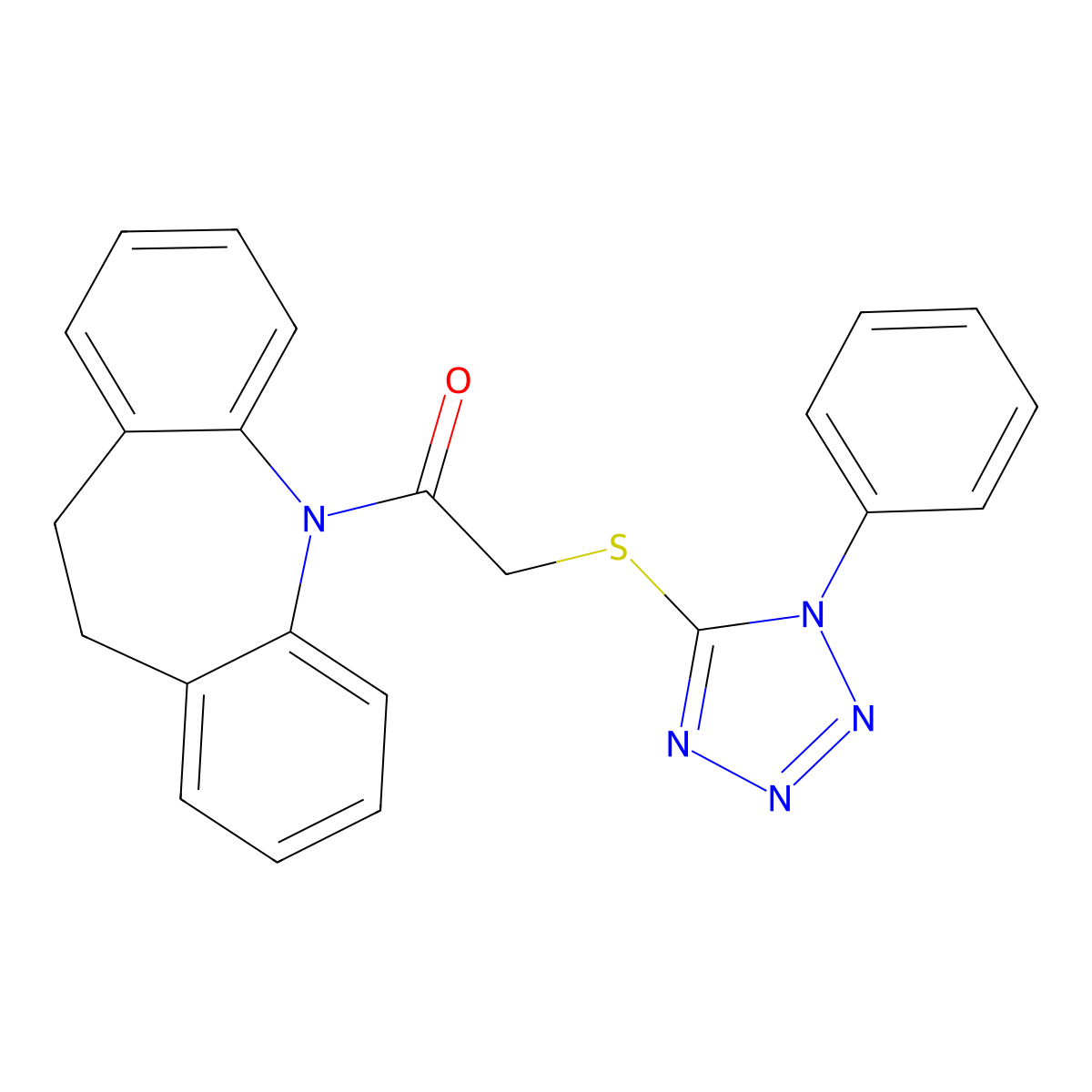 1-(10,11-Dihydro-dibenzo[b,f]azepin-5-yl)-2-(1-phenyl-1H-tetrazol-5-ylsulfanyl)- molecular structure, CAS 500195-86-8