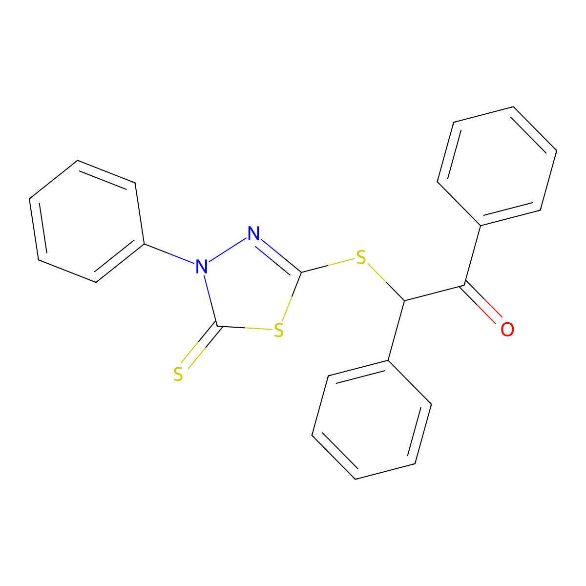 1,2-Diphenyl-2-[(4-phenyl-5-thioxo-4,5-dihydro-1,3,4-thiadiazol-2-yl)sulfanyl]ethanone molecular structure, CAS 500196-32-7