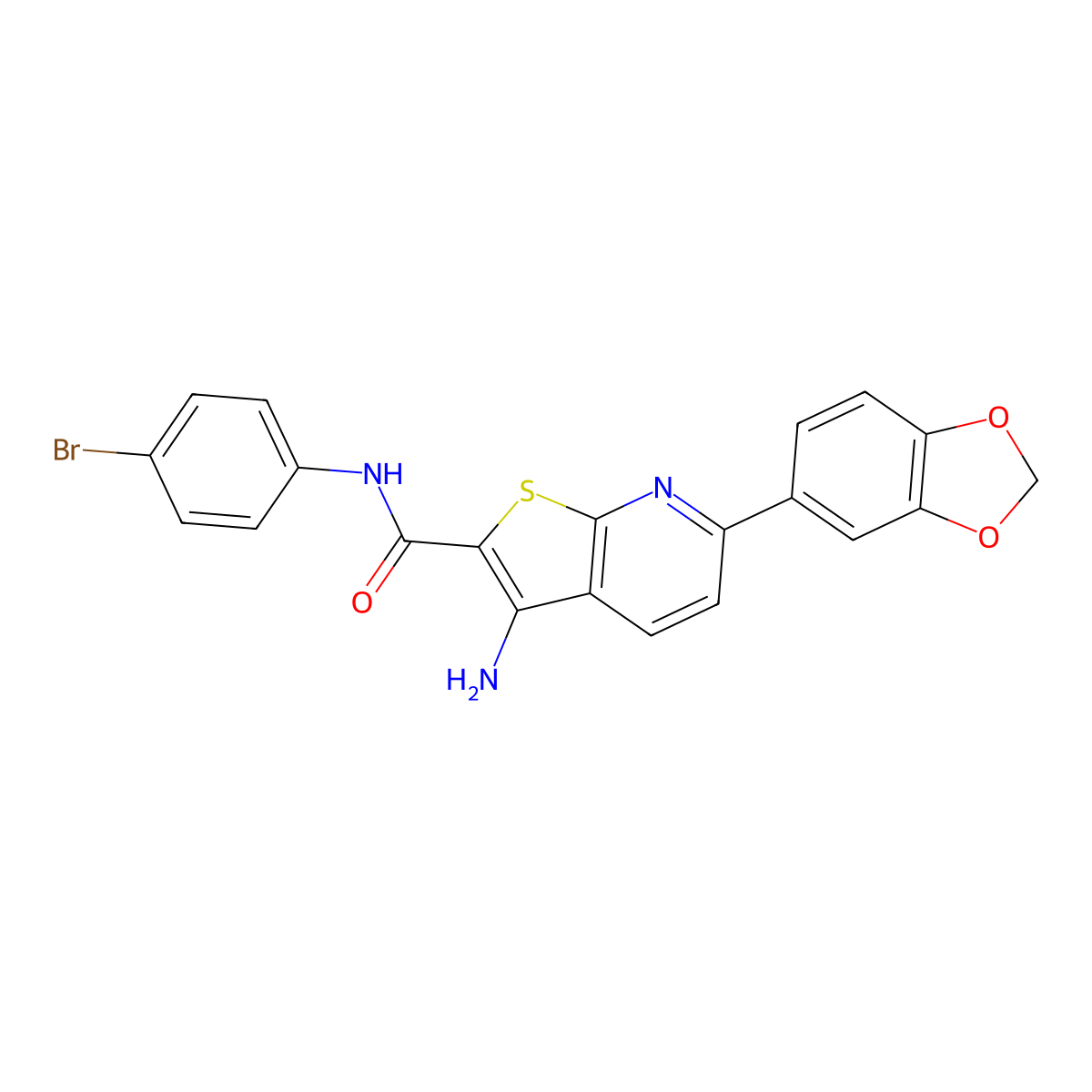 3-amino-6-(1,3-benzodioxol-5-yl)-N-(4-bromophenyl)thieno[2,3-b]pyridine-2-carboxamide molecular structure, CAS 500196-59-8