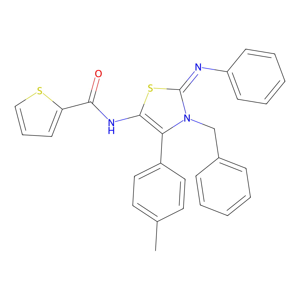 N-[(2E)-3-benzyl-4-(4-methylphenyl)-2-(phenylimino)-2,3-dihydro-1,3-thiazol-5-yl]thiophene-2-carboxamide molecular structure, CAS 500196-98-5